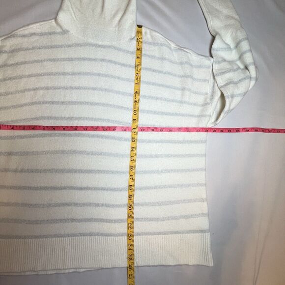 LOFT Shimmer Striped Turtleneck Sweater Ivory Metallic Silver Long Sleeve XL - Picture 7 of 8